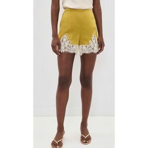 Few Moda Sorella Atelier Silk Lace Trim Shorts Mustard Yellow Mango Medium NWT